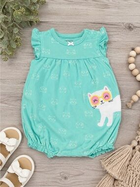 Carter’s Aqua Kitty Bubble Romper | Size: 3 Months Brand New Baby Girl Outfit